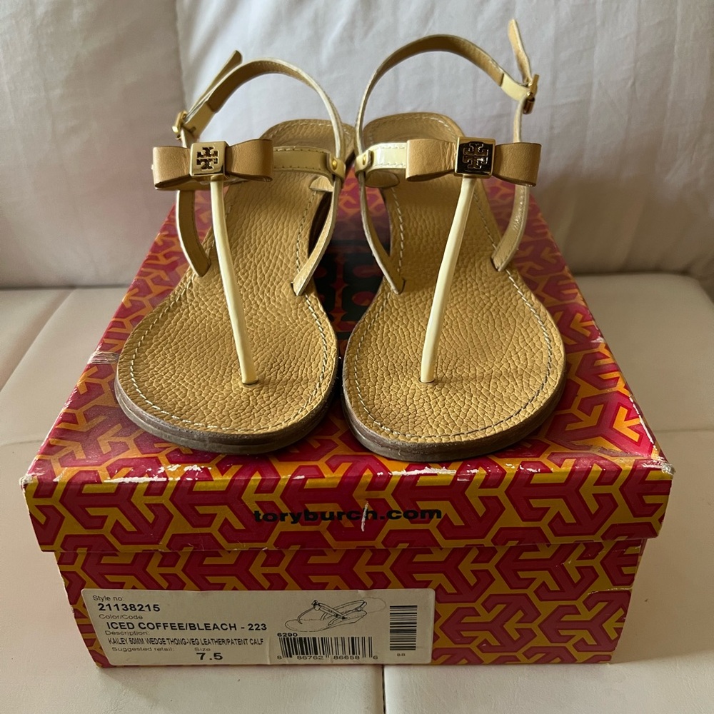 Tory Burch Kailey 50MM Wedge Thong/Vegan Leather Size 7.5